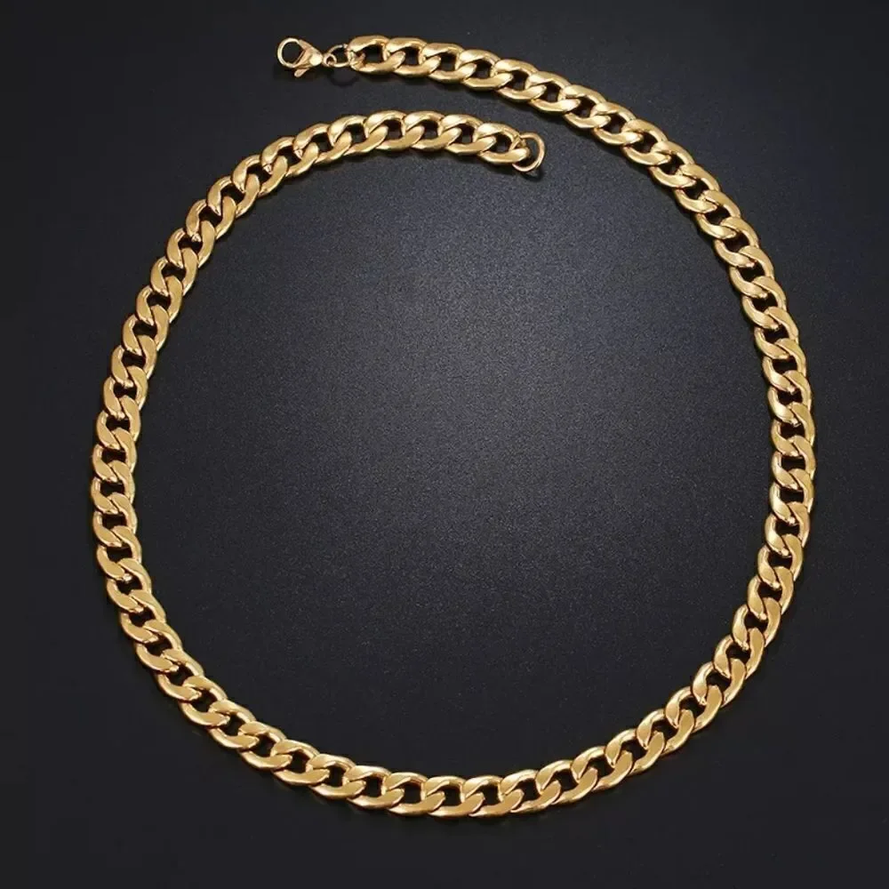 Gold Flat Curb Chain Necklace 9mm thick 20 inches long